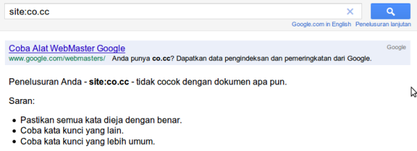 Domain co.cc Hilang Dari Index Google