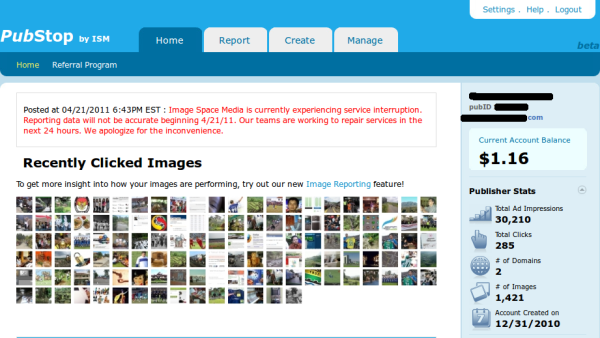 ImageSpaceMedia, Alternatif Google Adsense - Dashboard